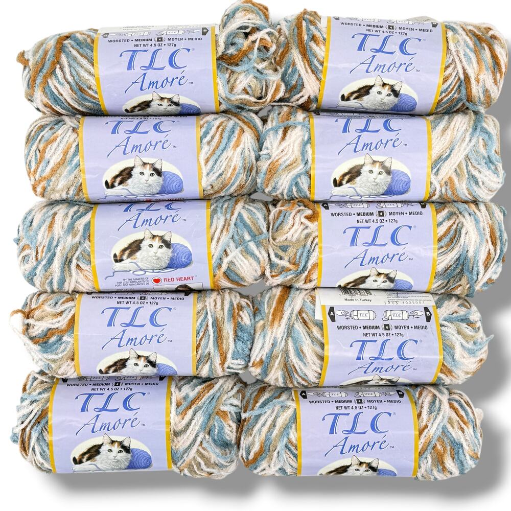 Red Heart TLC Amore Yarn Sea Oats 3945 Lot 10 Skeins Worsted 4 Acrylic Nylon